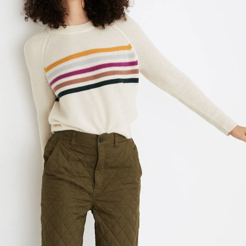 MADEWELL (Re)sponsible Cashmere Shrunken Sweatshirt Placed Stripe Ivory {3F42}